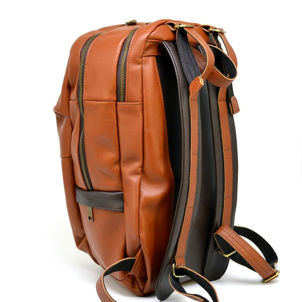 Men's leather urban backpack red with brown GB-7340-3md TARWA