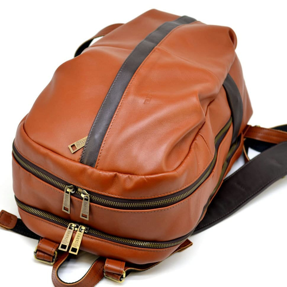 Men's leather urban backpack red with brown GB-7340-3md TARWA