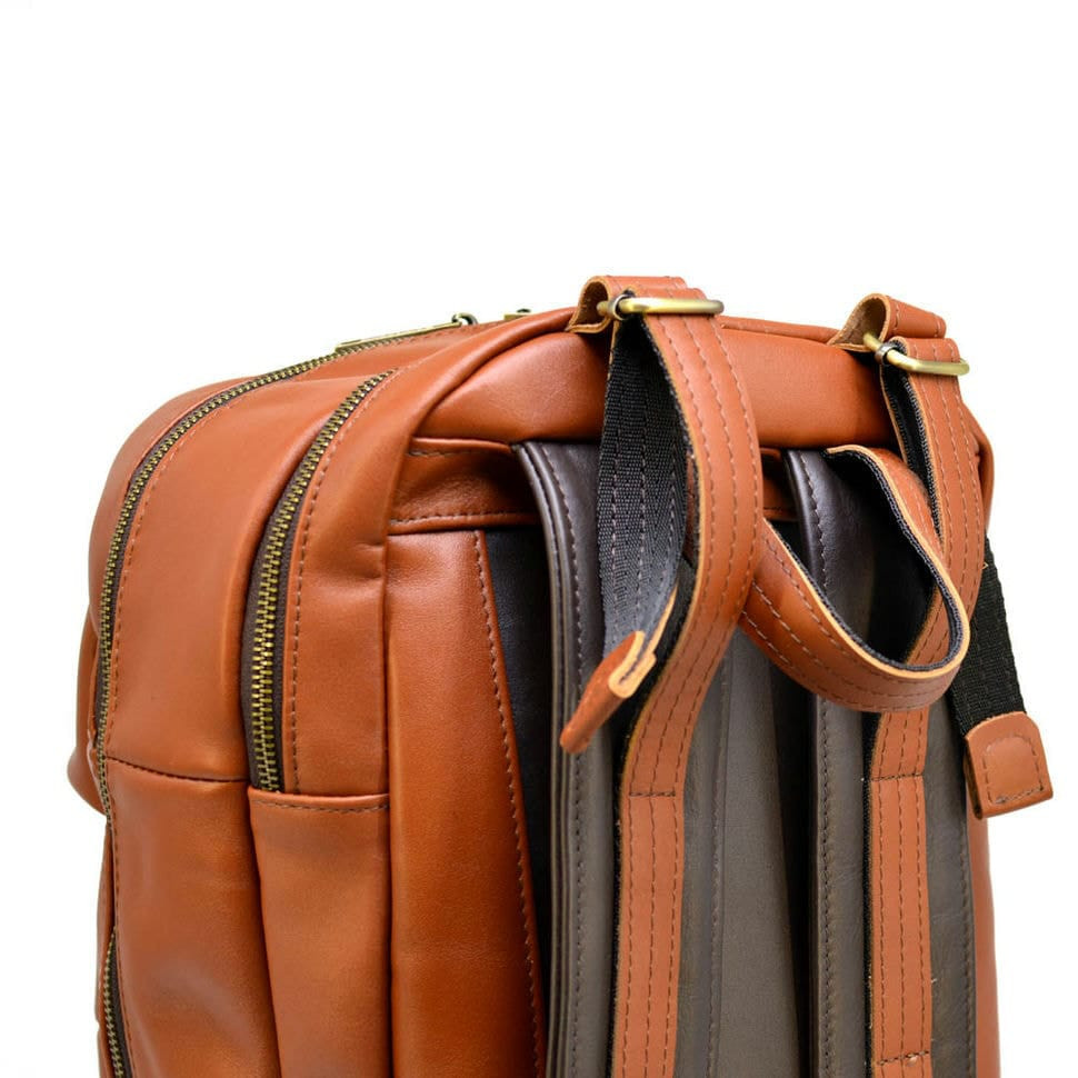 Men's leather urban backpack red with brown GB-7340-3md TARWA