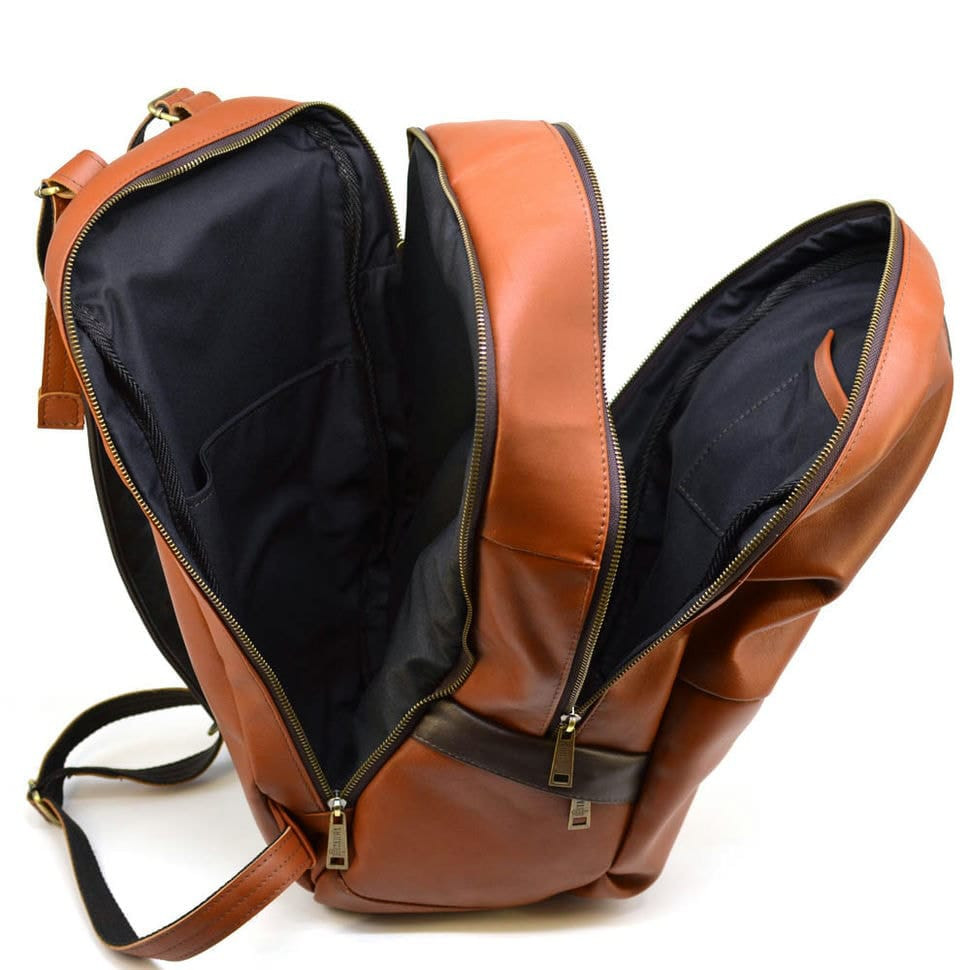 Men's leather urban backpack red with brown GB-7340-3md TARWA