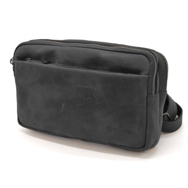 Belt bag with two compartments TARWA RA-0704-3md black leather