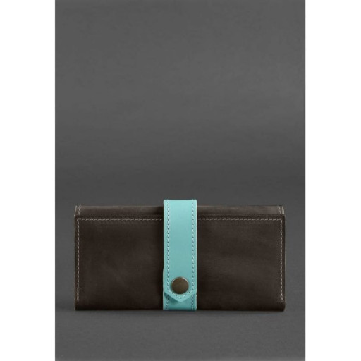 Шкіряне жіноче портмоне 3.0 темно-коричневе з бірюзовим.
