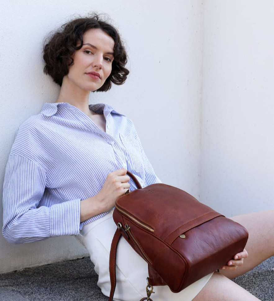 Жіночий шкіряний рюкзак-трансформер - Regeneration - Коньячно-коричневий матовий колір - Time Resistance 5219701