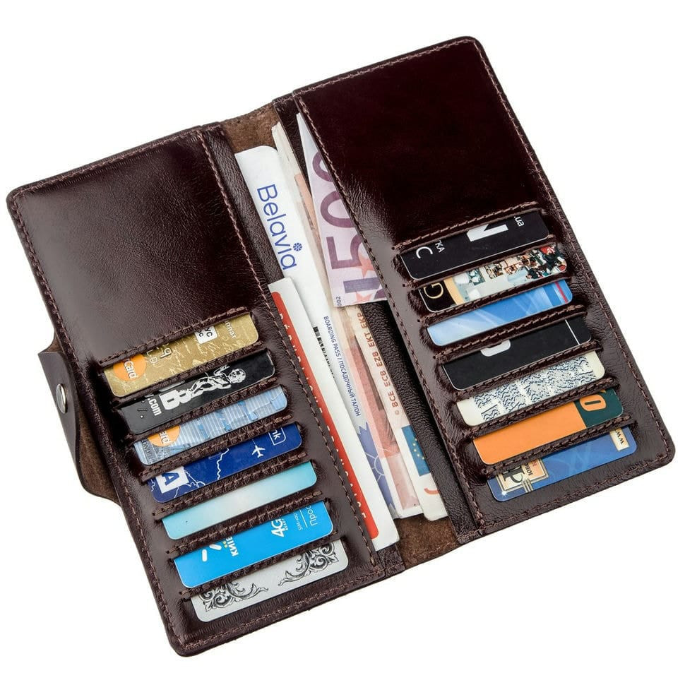 Гаманець вертикальний зі шкіри Алькор на кнопках SHVIGEL 16171 Коричневий