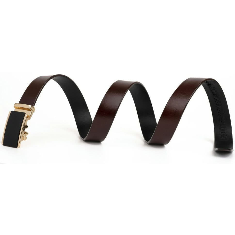 Ремінь чоловічий з золотистою прямокутною пряжкою Vintage 20260 Коричневий