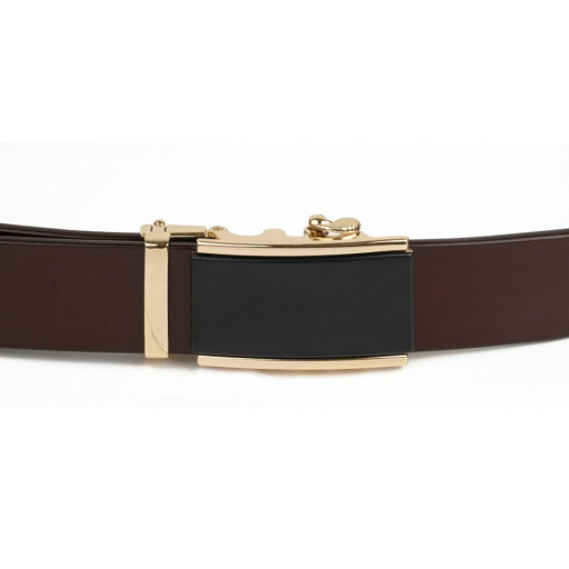 Ремінь чоловічий з золотистою прямокутною пряжкою Vintage 20260 Коричневий