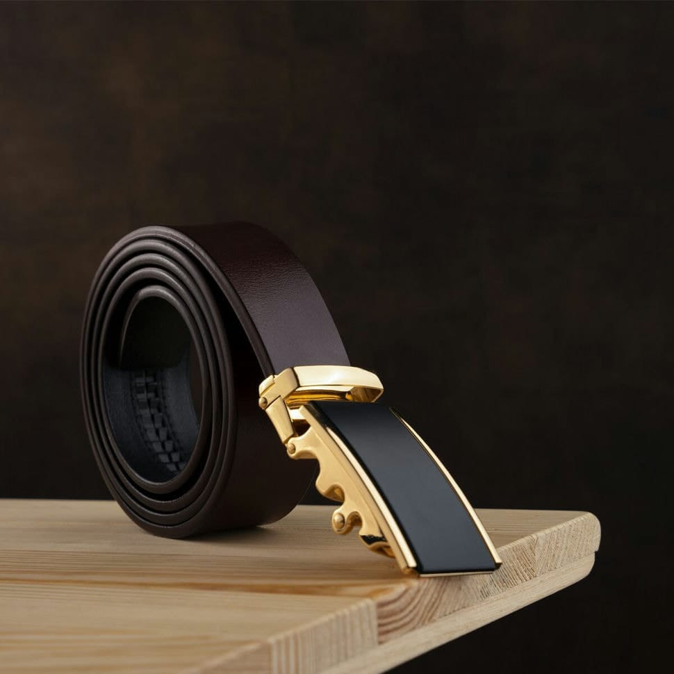 Ремінь чоловічий з золотистою прямокутною пряжкою Vintage 20260 Коричневий