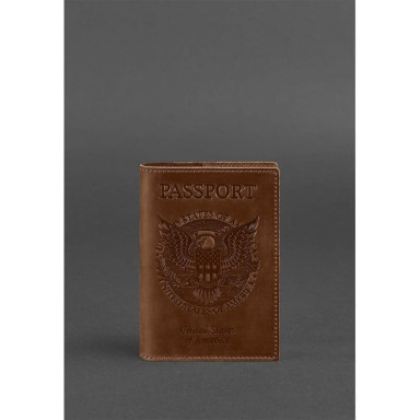Leather passport cover with American coat of arms light brown