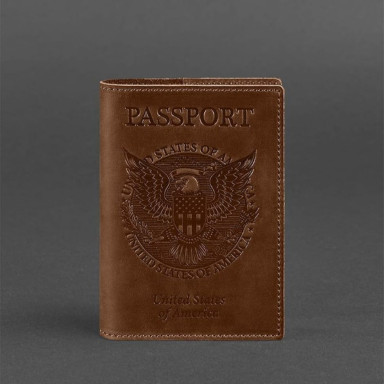 Leather passport cover with American coat of arms light brown