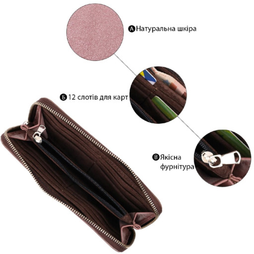 Практичний портмоне з натуральної шкіри GRANDE PELLE 16797 Пудровий