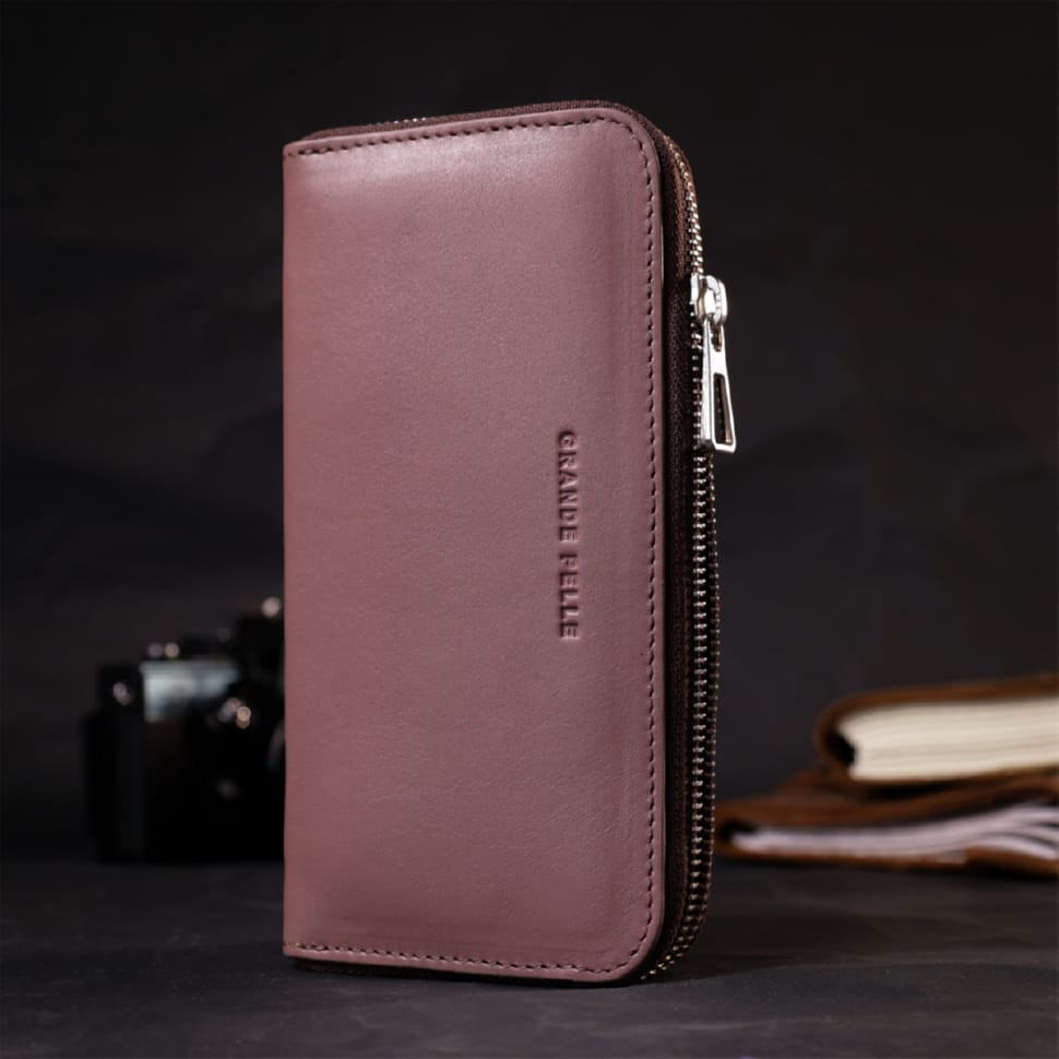 Практичний портмоне з натуральної шкіри GRANDE PELLE 16797 Пудровий