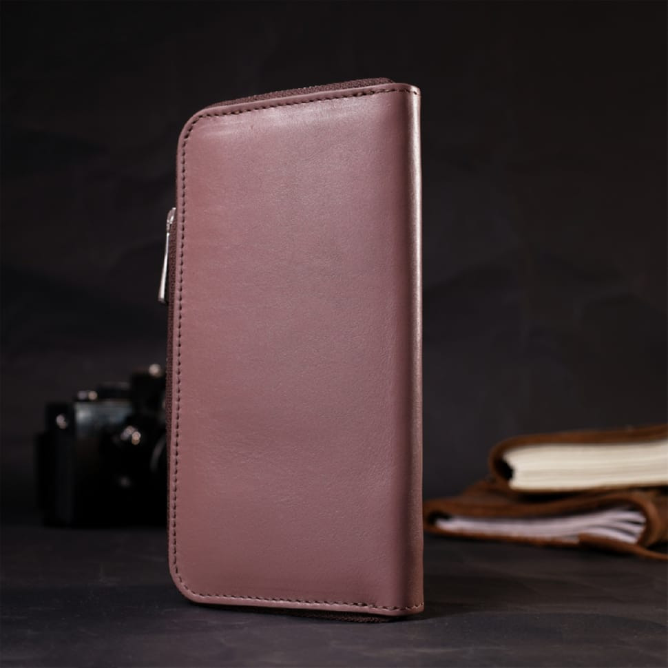 Практичний портмоне з натуральної шкіри GRANDE PELLE 16797 Пудровий