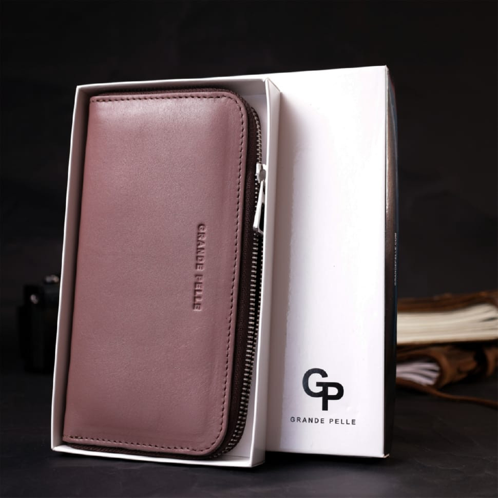 Практичний портмоне з натуральної шкіри GRANDE PELLE 16797 Пудровий
