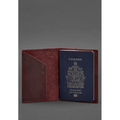 Leather passport cover with Canadian coat of arms burgundy Crazy Horse