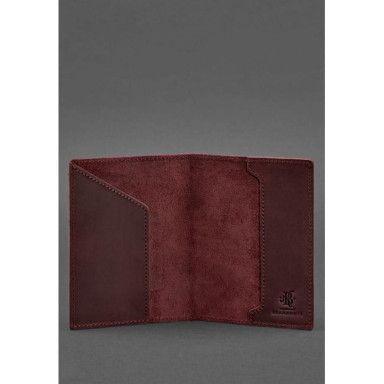 Leather passport cover with Canadian coat of arms burgundy Crazy Horse