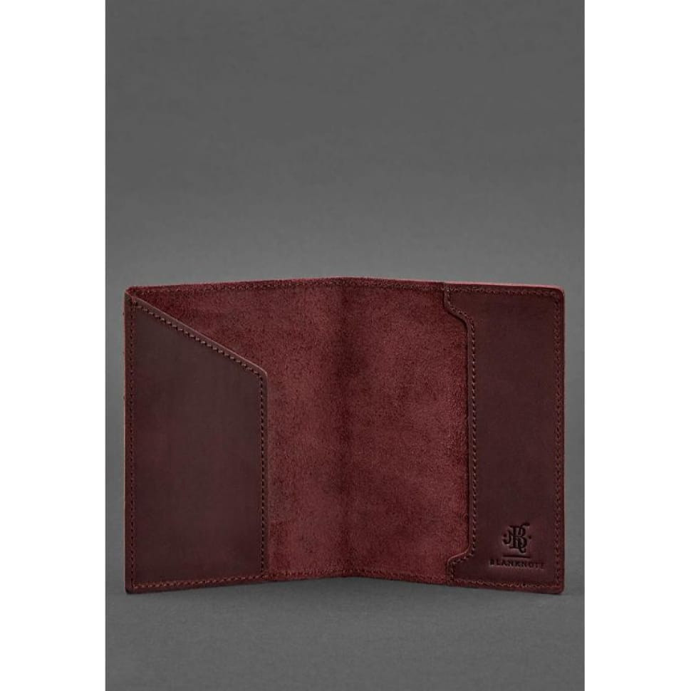 Leather passport cover with Canadian coat of arms burgundy Crazy Horse