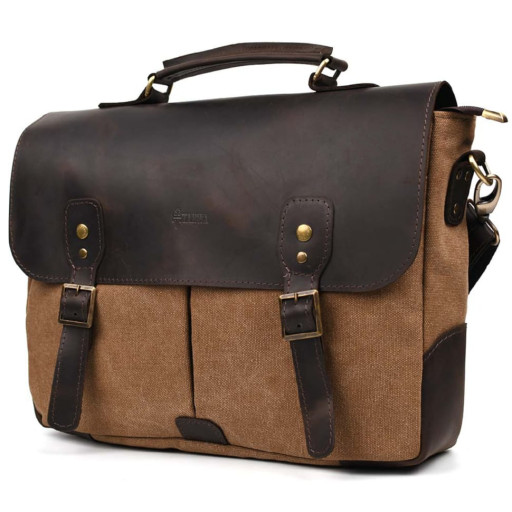 Чоловіча сумка портфель з канвасу та шкірою TARWA RCc-3960-3md