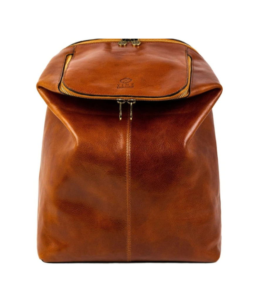 Leather Backpack for Women - A Bend in the River - Cognac Brown color -  Time Resistance 5237701W
