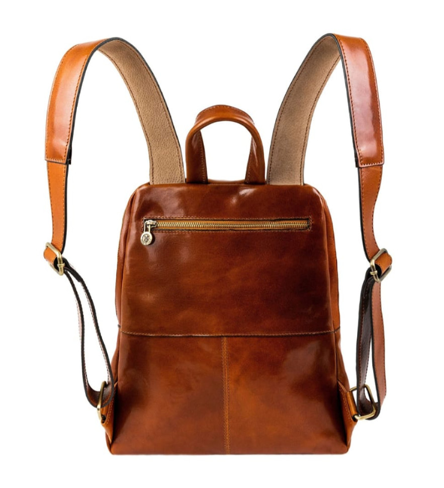 Leather Backpack for Women - A Bend in the River - Cognac Brown color -  Time Resistance 5237701W