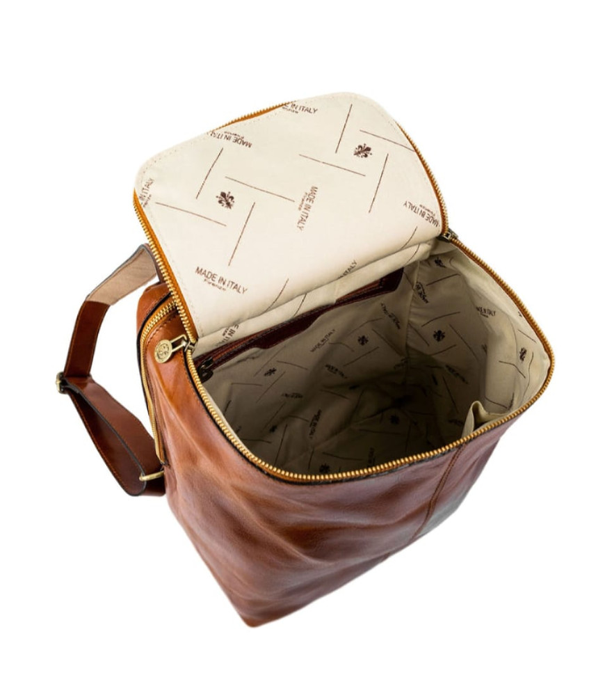Leather Backpack for Women - A Bend in the River - Cognac Brown color -  Time Resistance 5237701W