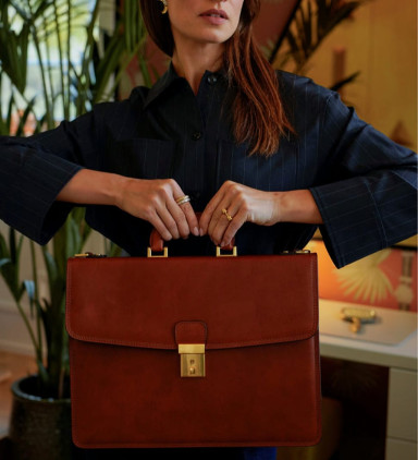 Womens Leather Briefcase - The Sound of the Mountain -  Cognac Brown color -  Time Resistance 5192601W