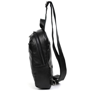 Leather sling backpack with pockets TARWA FA-6020-3md black flotar