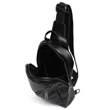 Leather sling backpack with pockets TARWA FA-6020-3md black flotar