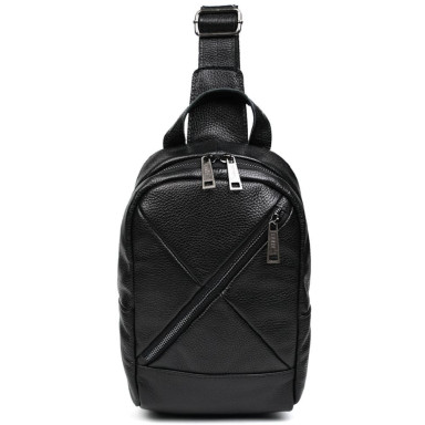 Leather sling backpack with pockets TARWA FA-6020-3md black flotar