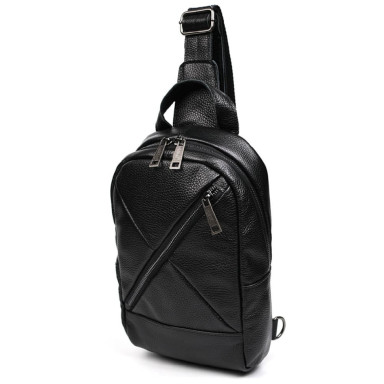 Leather sling backpack with pockets TARWA FA-6020-3md black flotar
