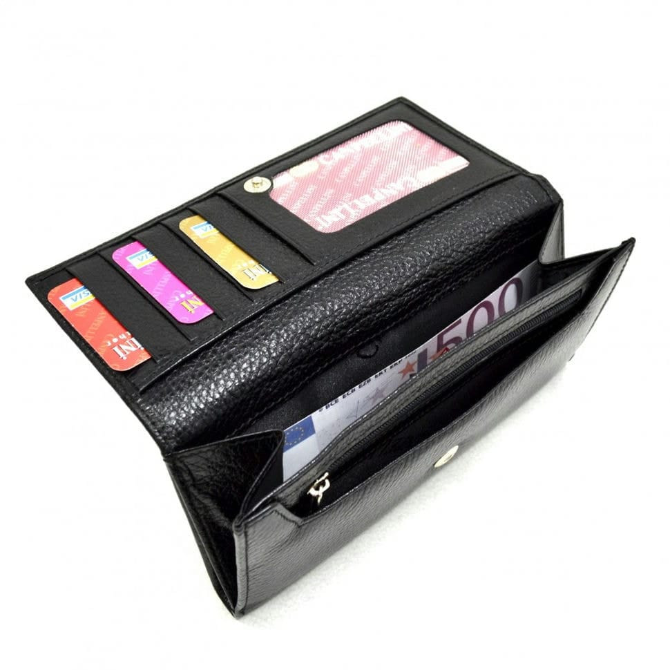 Жіноче портмоне з натуральної шкіри CANPEL 157-7 чорний флотар