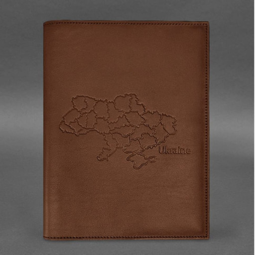 Шкіряна обкладинка для нотаріального реєстру з карткою України світло-коричнева