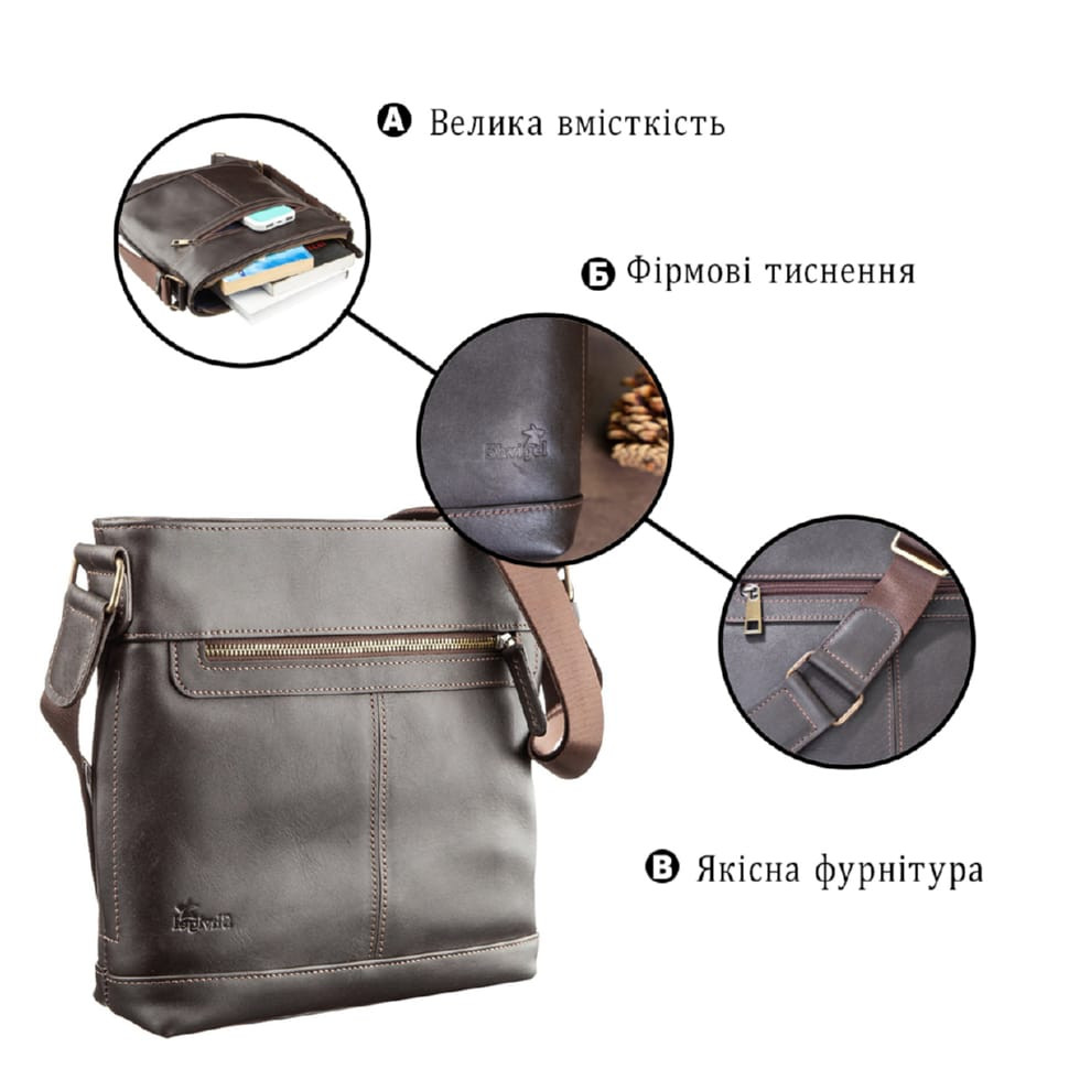 Multifunctional bag for men SHVIGEL 11178 in smooth leather Brown