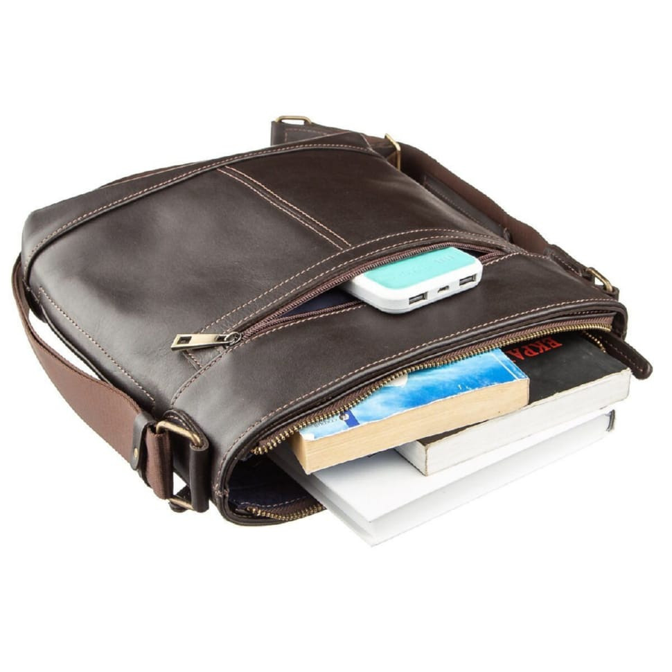 Multifunctional bag for men SHVIGEL 11178 in smooth leather Brown