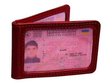 Красная кожаная обложка для прав и техпаспорта с двумя прозрачными окнами Newery N2016GR