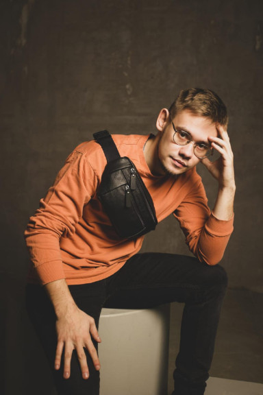 Men's genuine leather fanny pack SL007 (black)