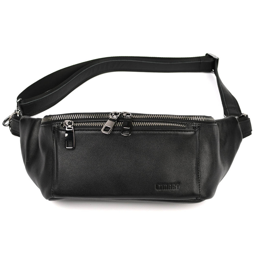 Leather fanny pack waist bag Limary Lim-233GA black Nappa