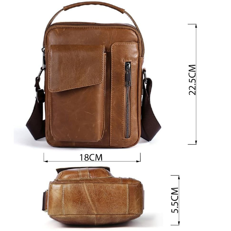 Сумка мужская гладкая Vintage 14707 Cветло-коричневая