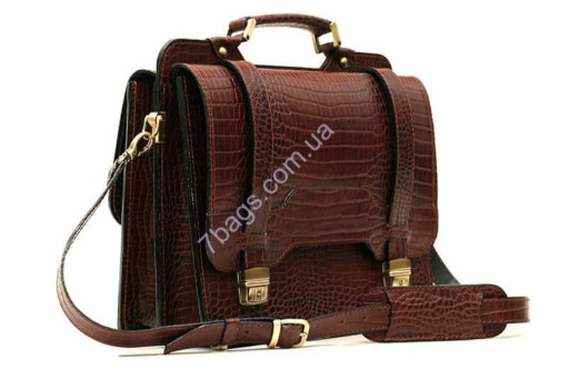 Портфель з натуральної шкіри з тисненням кроко (рептилія) в діловому стилі