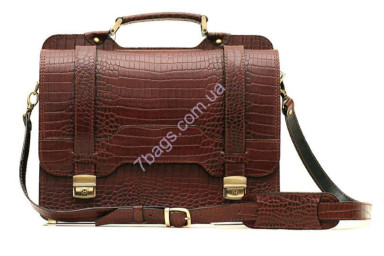 Briefcase made of genuine leather with croco (reptile) embossed in business style