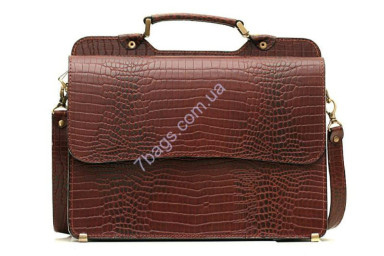Briefcase made of genuine leather with croco (reptile) embossed in business style
