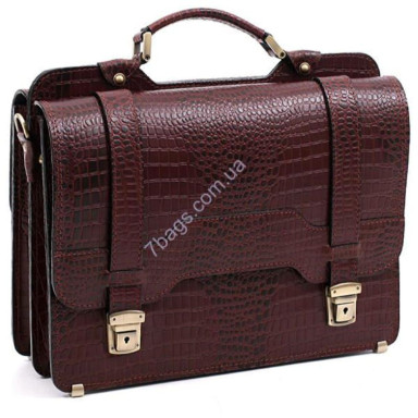Briefcase made of genuine leather with croco (reptile) embossed in business style