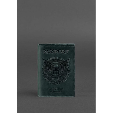 Leather passport cover with American coat of arms green