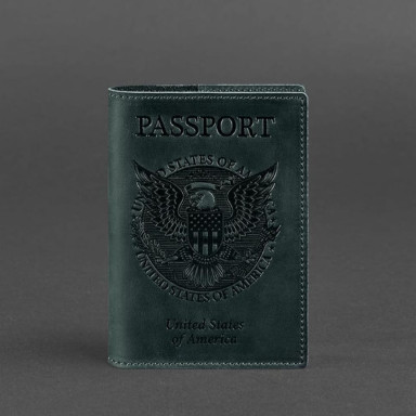 Leather passport cover with American coat of arms green