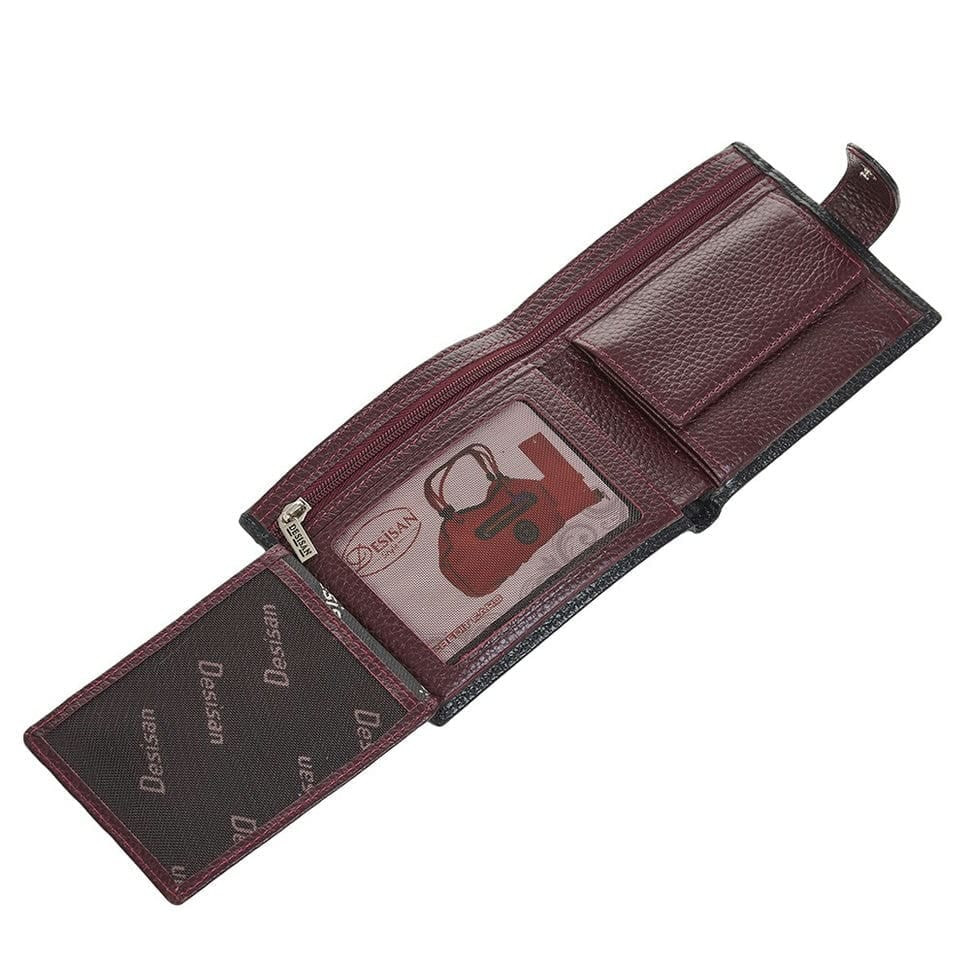 Портмоне шкіра Desisan 087-01-339 чорний флотар з бордо всередині