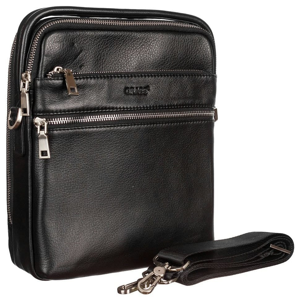 Барсетка м'яка шкіряна GRASS 89310-2 чорний флотар