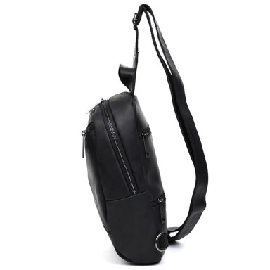 Leather sling backpack with pockets TARWA RA-6020-3md black crazy horse