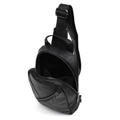 Leather sling backpack with pockets TARWA RA-6020-3md black crazy horse