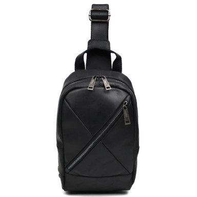 Leather sling backpack with pockets TARWA RA-6020-3md black crazy horse