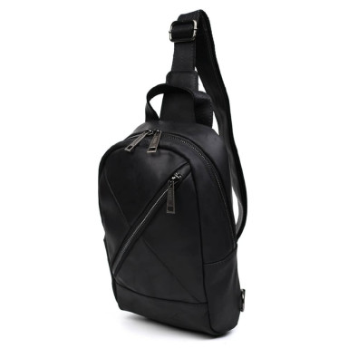 Leather sling backpack with pockets TARWA RA-6020-3md black crazy horse