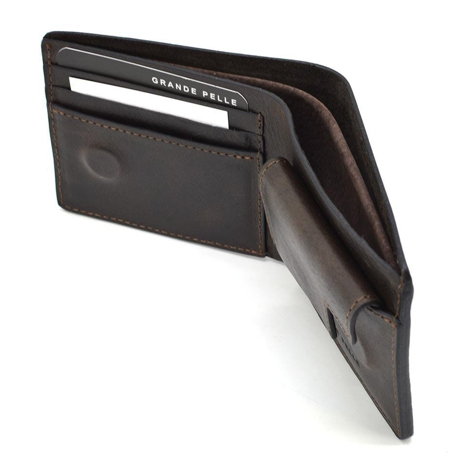 Портмоне на магнітній застібці Grande Pelle 505620 глянцева шкіра шоколад